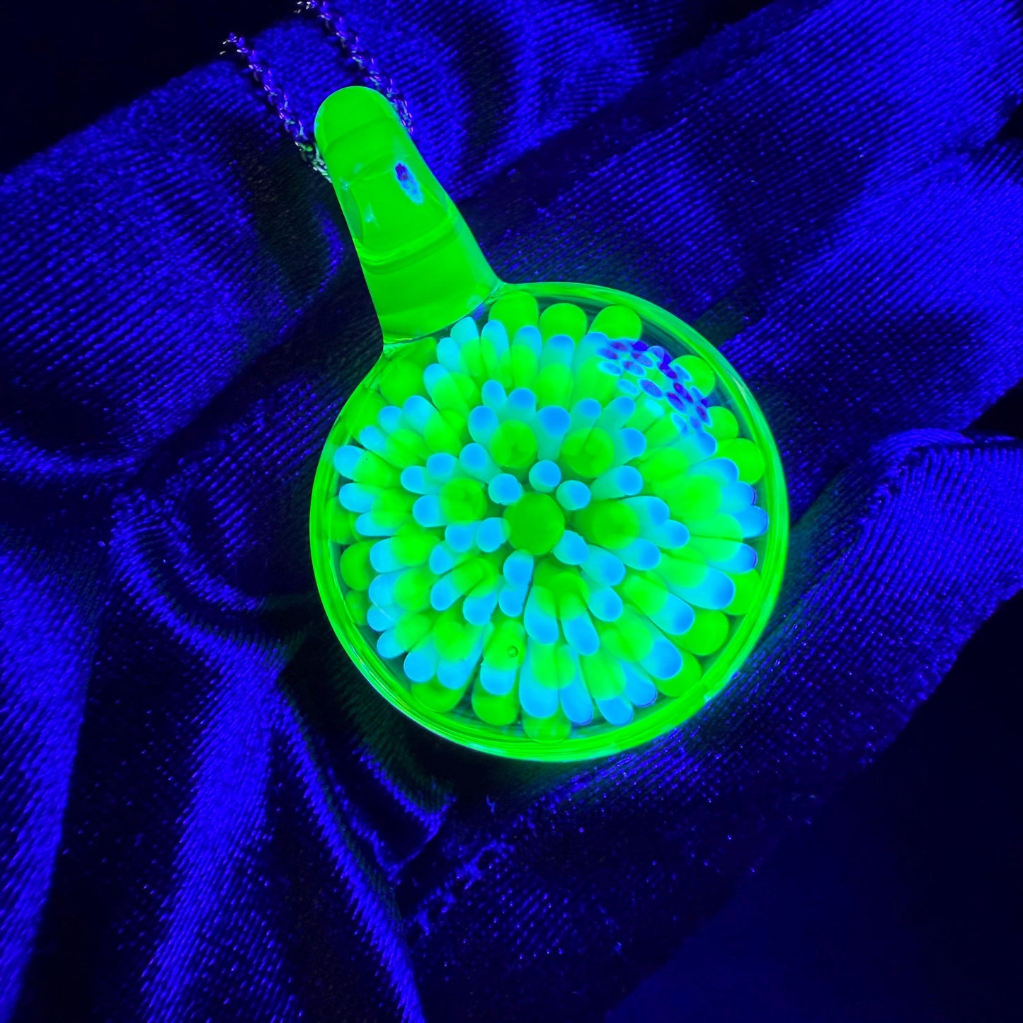 Blown Glass Pendant with Green UV Reactive Accents || Handmade Heady Glass Necklace