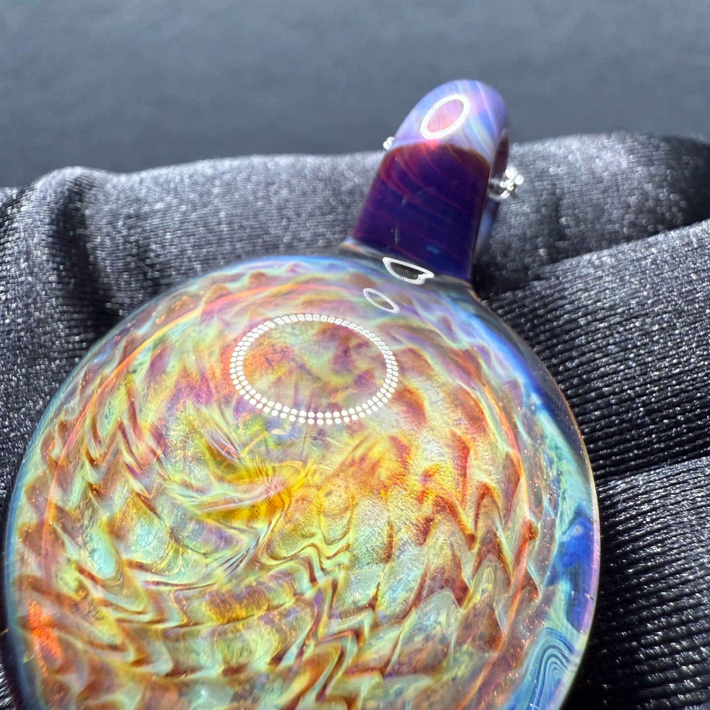 Blown Glass Pendant with Purple and Yellow Spiral and Electrum || Handmade Heady Glass Necklace