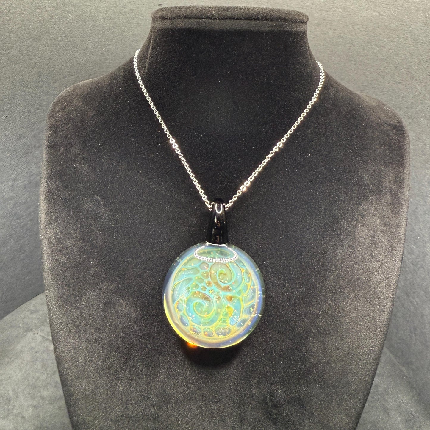 Borosilicate Glass Pendant Implosion Technique with Crushed Opal || Heady Glass Pendant || Hand Blown Glass Necklace