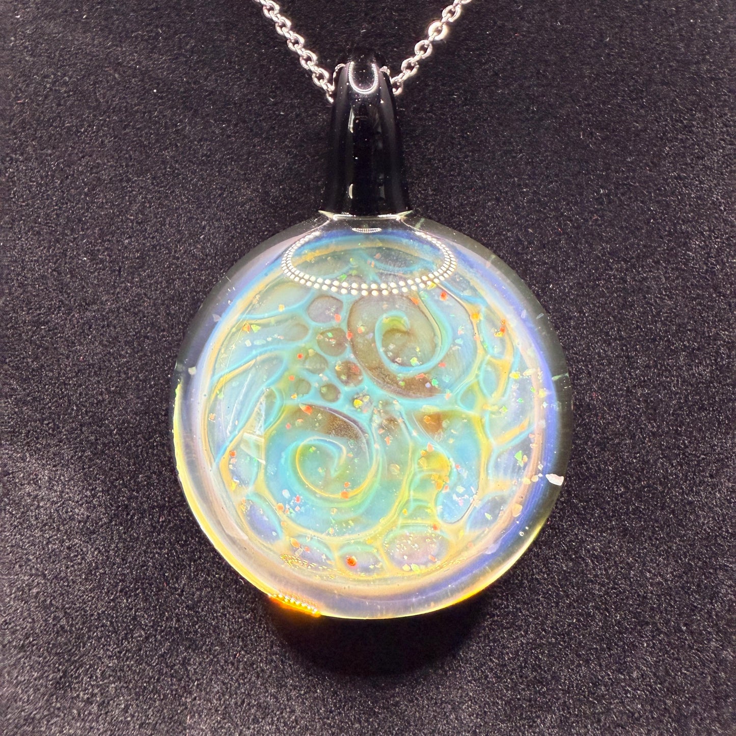 Borosilicate Glass Pendant Implosion Technique with Crushed Opal || Heady Glass Pendant || Hand Blown Glass Necklace