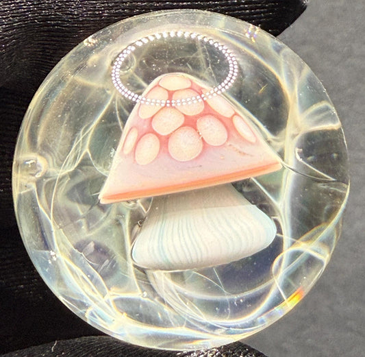 Handmade Glass Marble with Red Mushroom and Silver Chaos Fume 1.08 Inch || Heady Glass Marble for Collectors and Mushroom Lovers