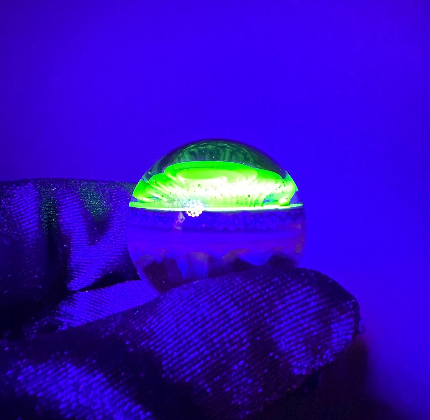1.11 Inch Silver Fume Honeycomb with Crushed Opal and UV Green Spiral Glass Marble || Handmade using Borosilicate Glass and Silver