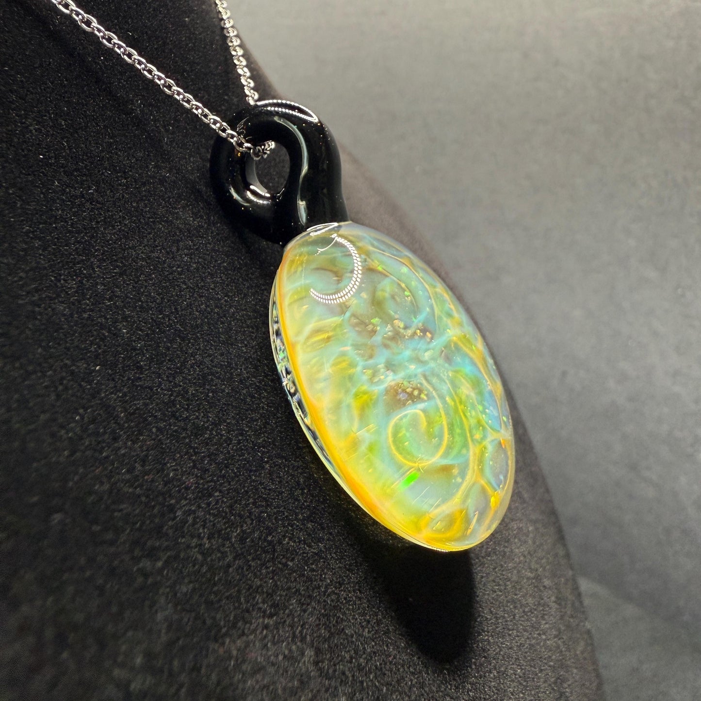 Borosilicate Glass Pendant Implosion Technique with Crushed Opal || Heady Glass Pendant || Hand Blown Glass Necklace
