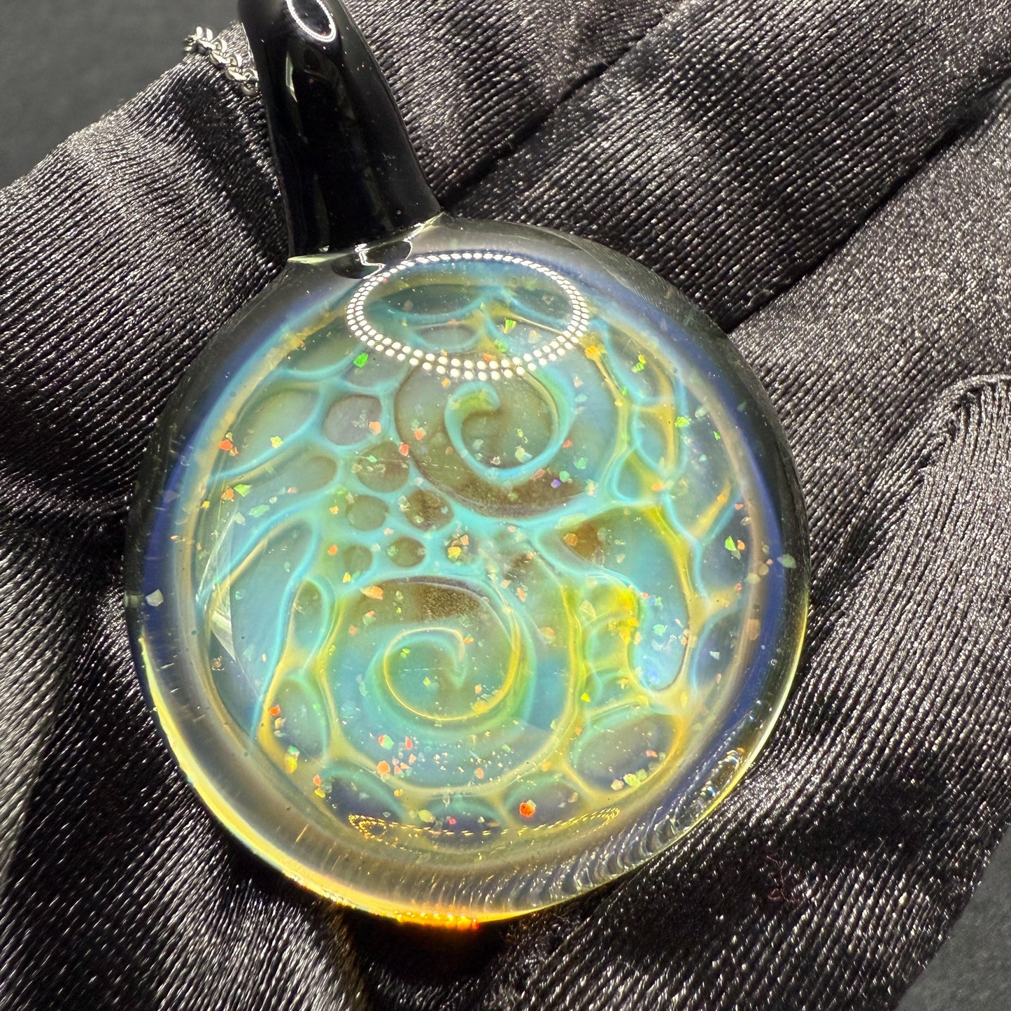 Borosilicate Glass Pendant Implosion Technique with Crushed Opal || Heady Glass Pendant || Hand Blown Glass Necklace