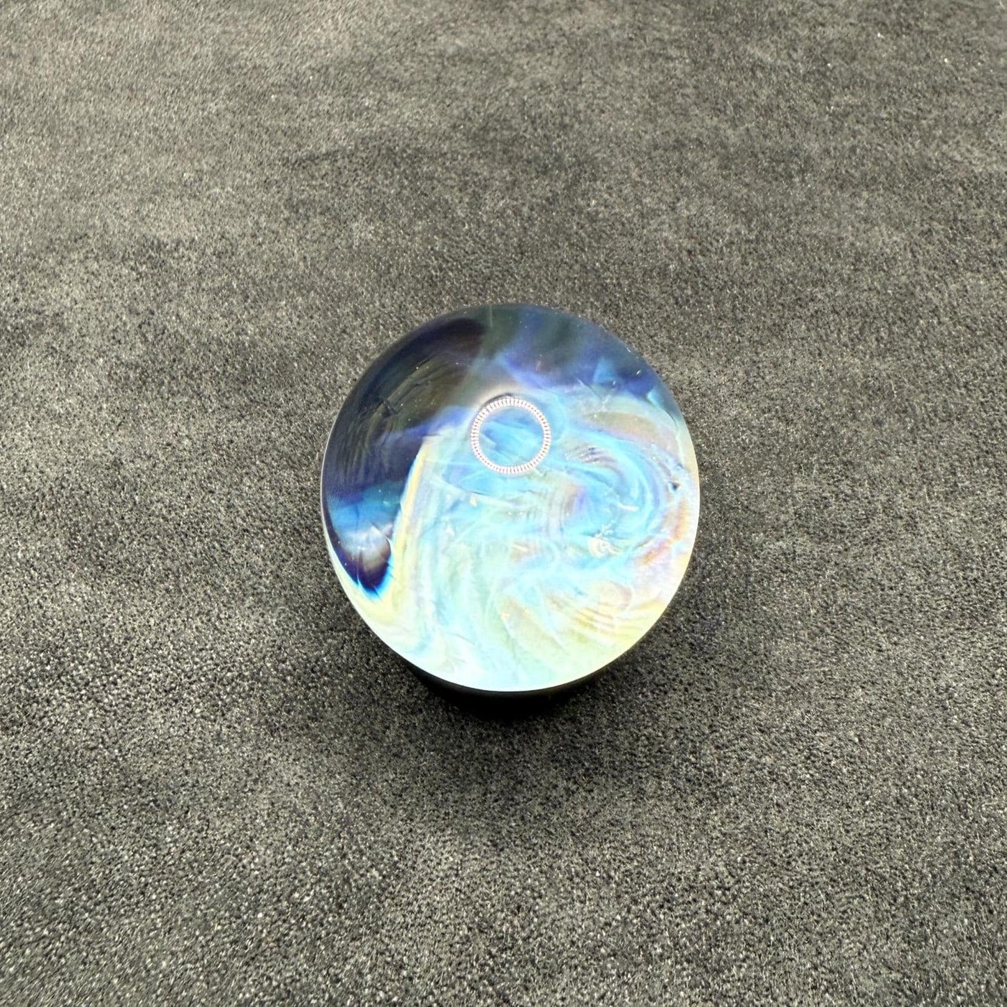 1.10 Inch Handmade Glass Marble with Silver Fume Abstract Pattern - Includes Wooden Display Stand - Heady Glass Art Marble for Collectors