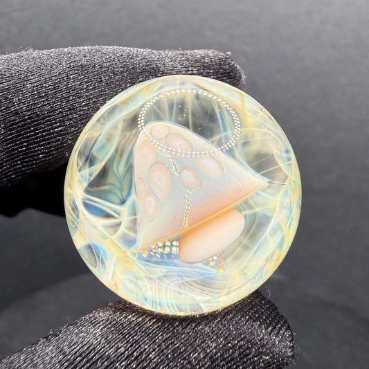 Handmade Glass Marble with Blue Mushroom and Silver Chaos Fume 1.15 Inch || Heady Glass Marble for Collectors and Mushroom Lovers