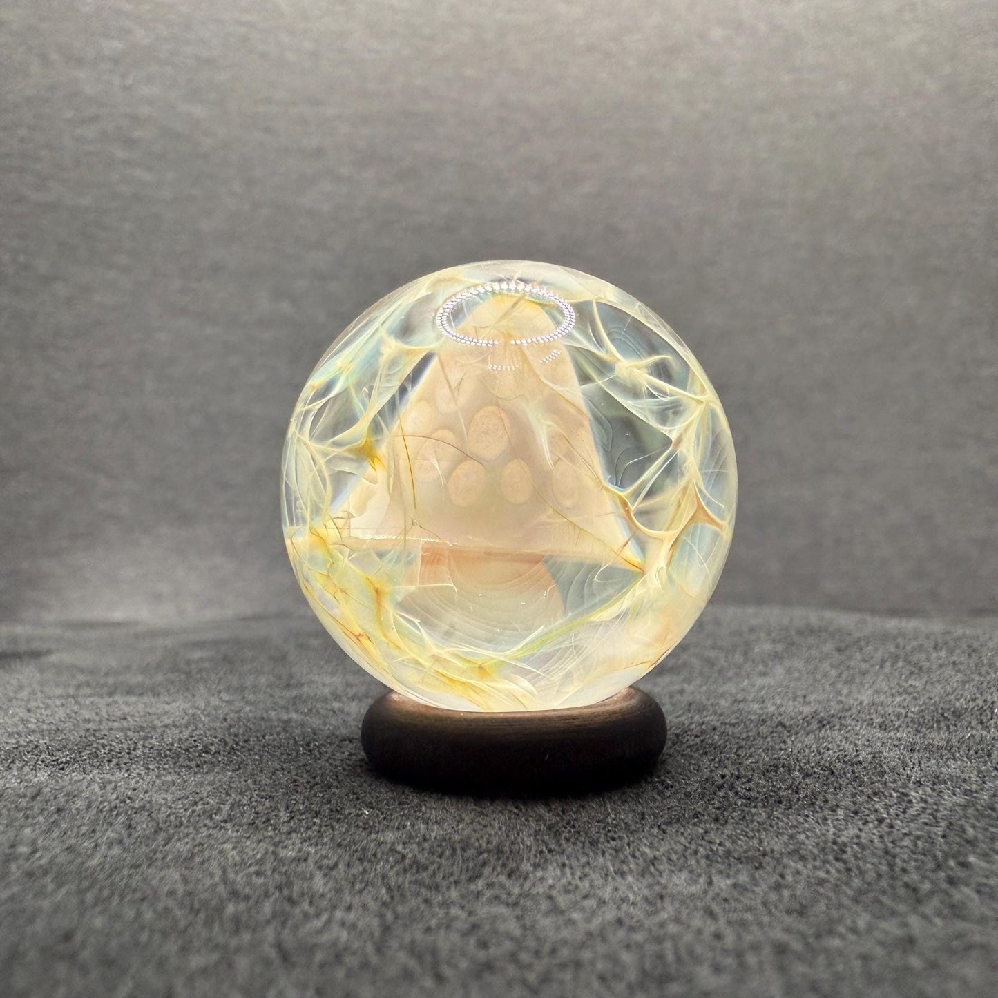 Handmade Glass Marble with Blue Mushroom and Silver Chaos Fume 1.15 Inch || Heady Glass Marble for Collectors and Mushroom Lovers
