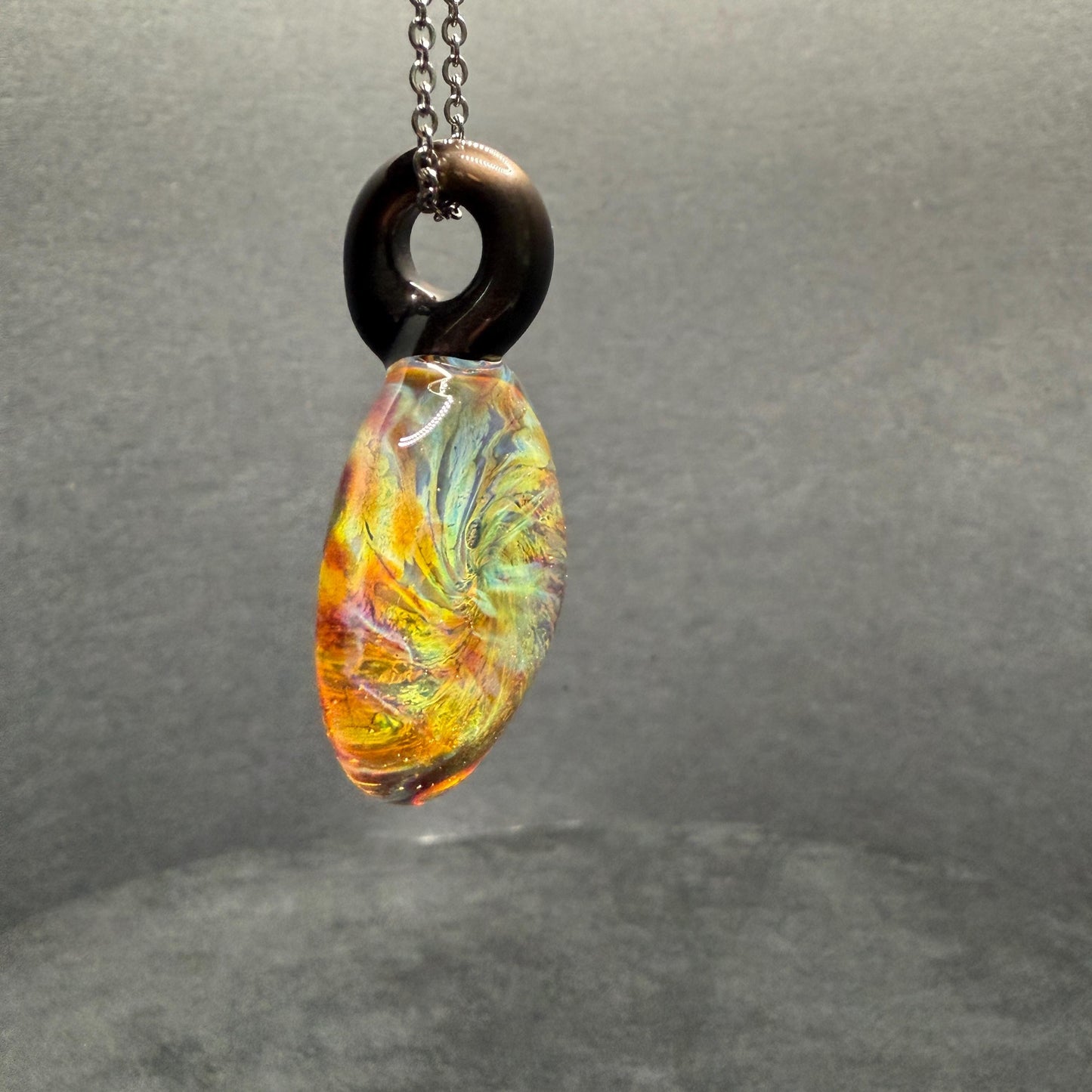 Blown Glass Pendant with Purple and Yellow Spiral and Electrum || Handmade Heady Glass Necklace