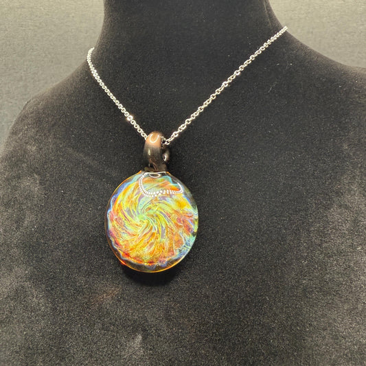 Blown Glass Pendant with Purple and Yellow Spiral and Electrum || Handmade Heady Glass Necklace