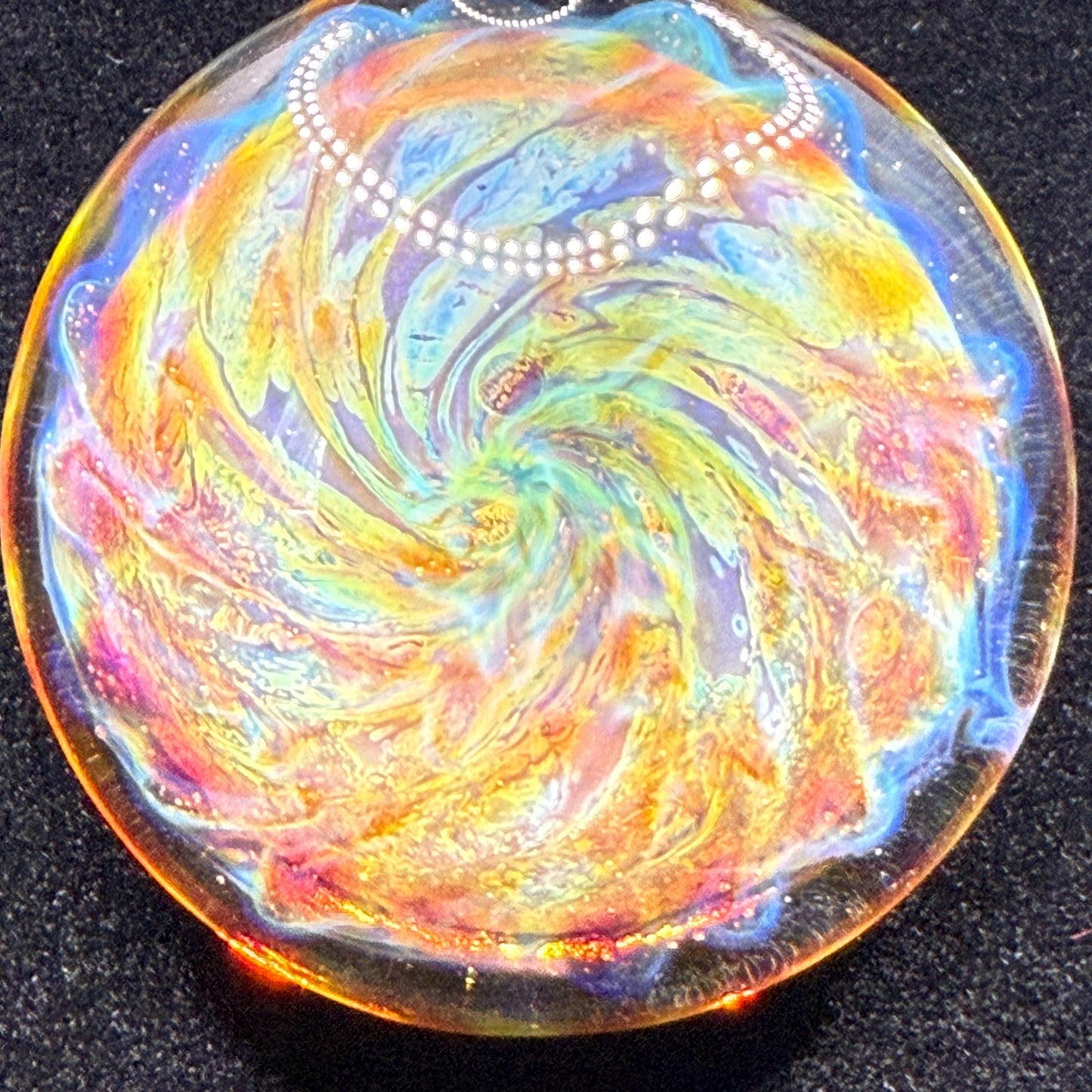 Blown Glass Pendant with Purple and Yellow Spiral and Electrum || Handmade Heady Glass Necklace